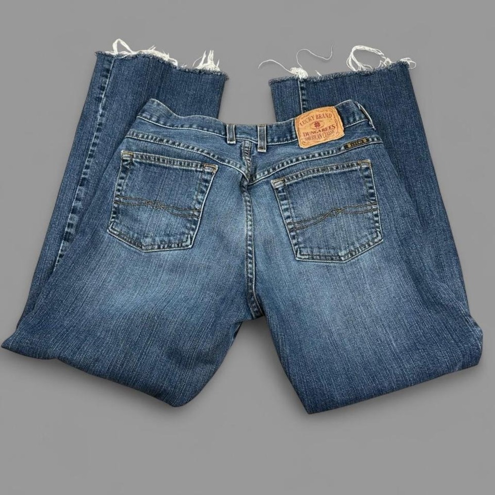 Y2K Lucky Brand Dungarees Cropped Jeans Distressed‎ Hem Womens 8 Waist 30"